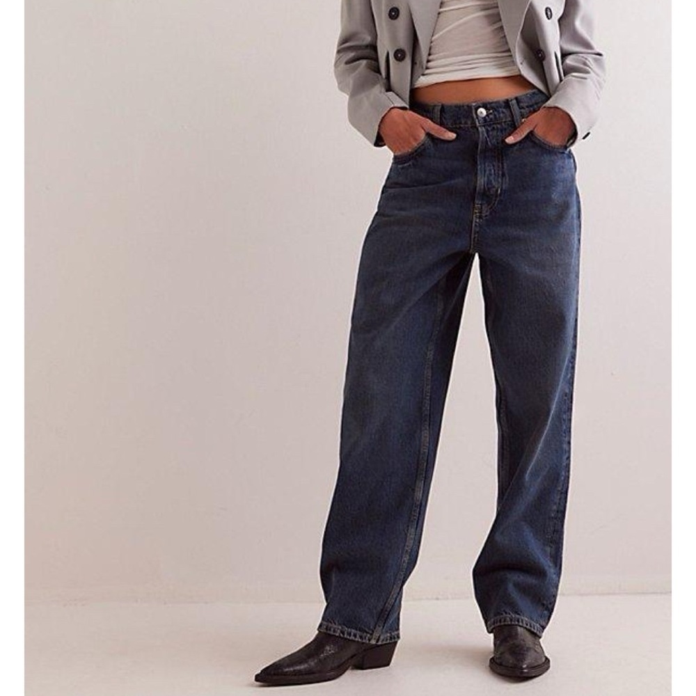 New Free People Cora Slouchy Wide-Leg Jeans Dark Wash Blue Size 30